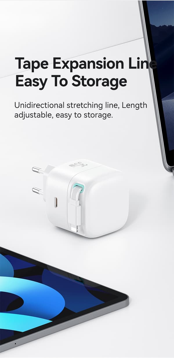 iPhone hurtigoplader kompatibel PD35W - Dual Port GaN med udtrækkeligt kabel