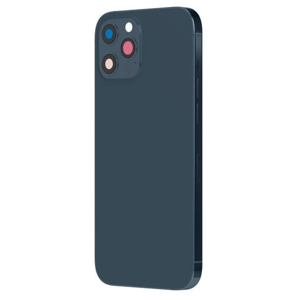 iPhone 12 Pro-chassi med Royal Blue ersättningsglas på baksidan