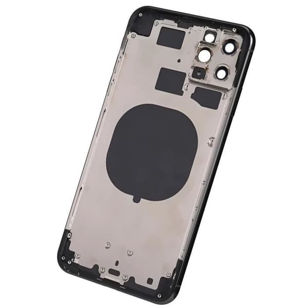 iPhone 11 Pro Max-chassi med mörkgrå ersättningsglas på baksidan