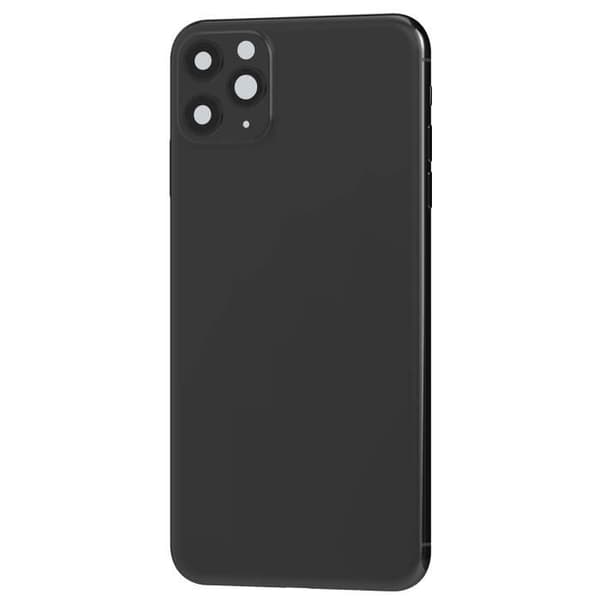 iPhone 11 Pro Max-chassi med mörkgrå ersättningsglas på baksidan