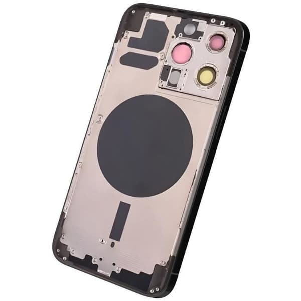 iPhone 13 Pro Max-chassi med mörkgrå ersättningsglas på baksidan
