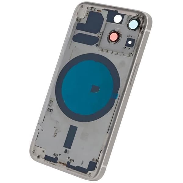 iPhone 13 Mini-chassi med grått ersättningsglas på baksidan