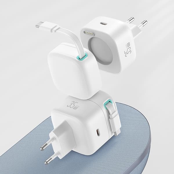 iPhone hurtigoplader kompatibel PD35W - Dual Port GaN med udtrækkeligt kabel