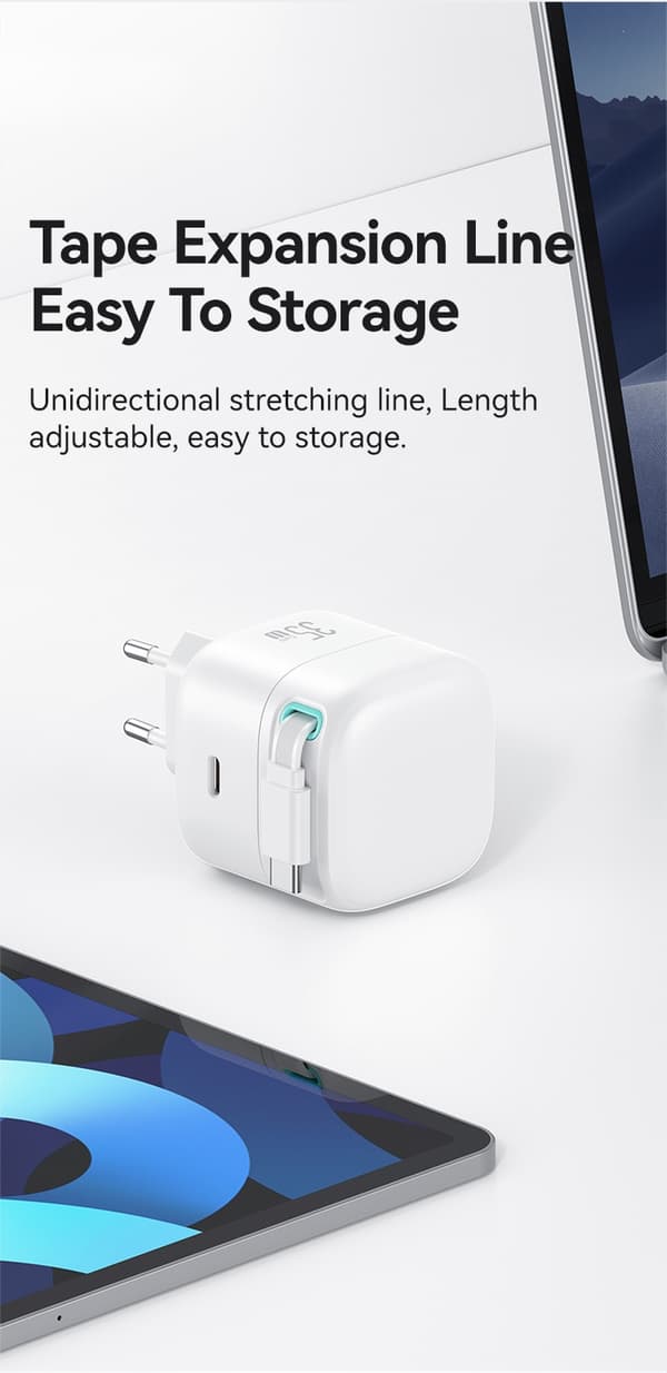 iPhone hurtigoplader kompatibel PD35W - Dual Port GaN med udtrækkeligt kabel