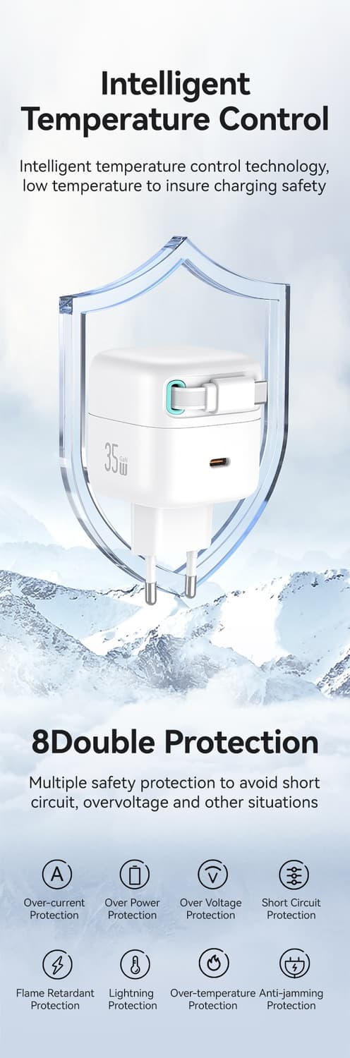 iPhone hurtigoplader kompatibel PD35W - Dual Port GaN med udtrækkeligt kabel