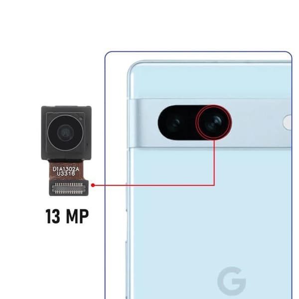 Baksidan kamera 13MP - AVIZAR - Google Pixel 7a - Ultra Vidvinkel - Svart - Ersättning