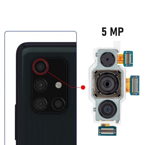 Bakre kamera reservdel - AVIZAR - Samsung Galaxy A71 - 64MP - 12MP - 5MP Svart