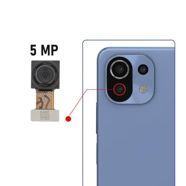 Reservdel Kamera - Xiaomi - 11 Lite 5G - 5MP Makroobjektiv - Svart - 100% Kompatibel