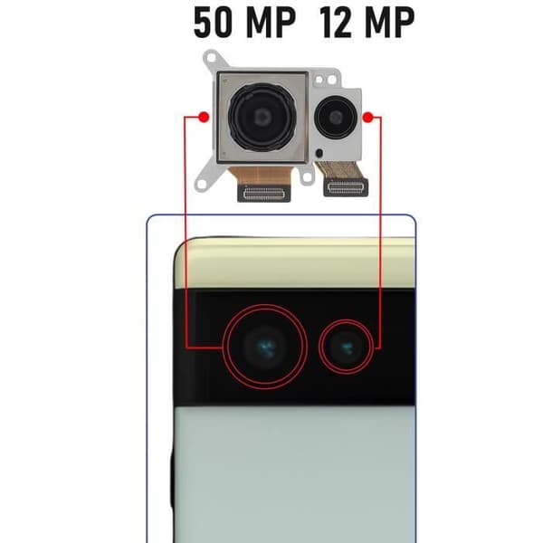 Reservdel Bakre Kamera - Google - Pixel 6 - 50MP - 12MP - Svart