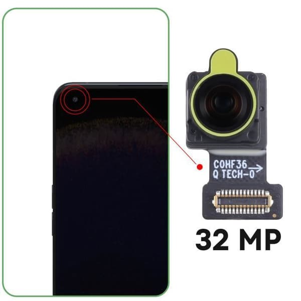 Främre kamera - AVIZAR - Oppo Find X5 Pro - 32MP - 100% Ny - Inbyggd anslutningskabel