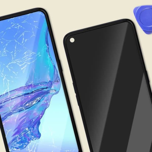 LCD-skärm + pekglas för Oppo A53s - AVIZAR - Svart - Härdat glas - Förmonterat på chassi - Android