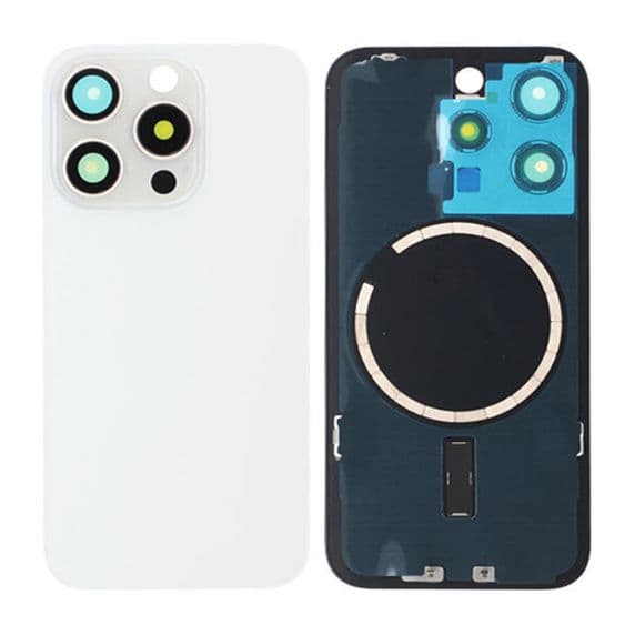 iPhone 15 Pro Baksida Glas med Magsafe Magnet med tejp - Vit