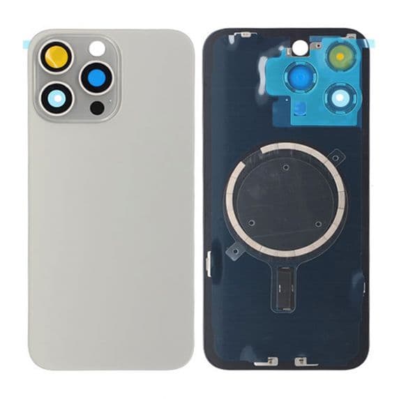 iPhone 15 Pro Max Baksida Glas med Magsafe Magnet med tejp - Grå