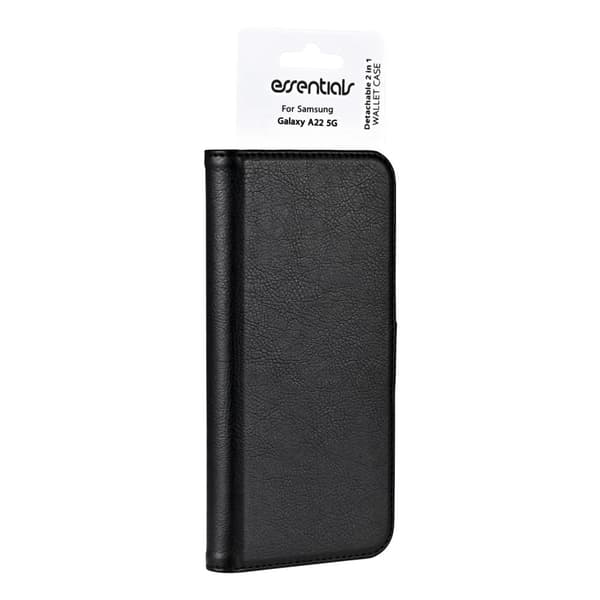 Samsung A22 5G PU wallet, detach., 3 cards, black
