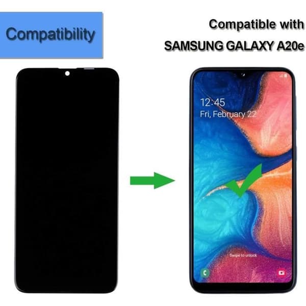 Taktile LCD-skärm - E-YIIVIIL - Kompatibel med Samsung Galaxy A10E A20E - 5,8 tum - Gorilla Glass - Verktyg ingår