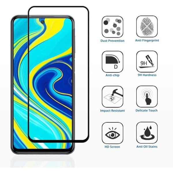 Härdat glas för Xiaomi REDMI NOTE 9S - REDMI NOTE 9 PRO [Pack 2] Transparent film Svart kant Skärmskydd Phonillico®