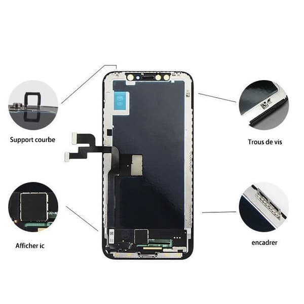 Svart LCD Retina pekskärm för iPhone X - Komplett kit med verktyg, magnetisk mall och lättinstallerad vattentät tätning.