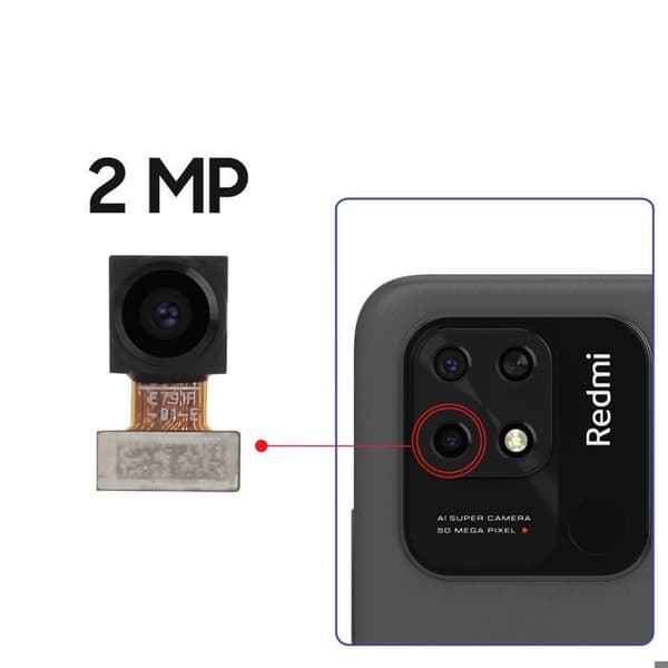 Bakre kamera för Xiaomi Redmi 10C, djupsensor 2MP svart