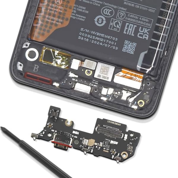 USB-C laddningsanslutning och SIM-kortsläsare för Xiaomi 14T och 14T Pro svart