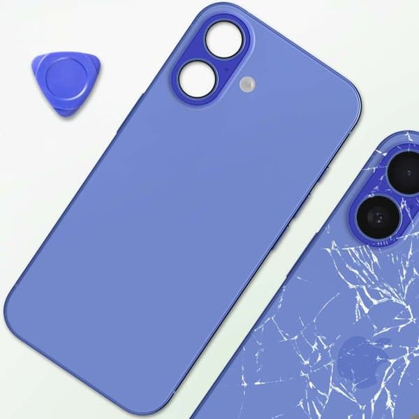 Chassi iPhone 16 Plus med blått bakre glasbyte