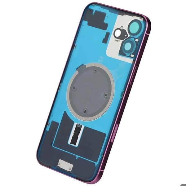 Chassi iPhone 16 Plus med rosa bakglas som ersättning
