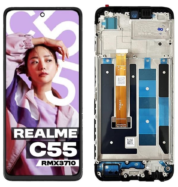 Original skærm + berøringsskærm til Realme C55 RMX3710 ramme