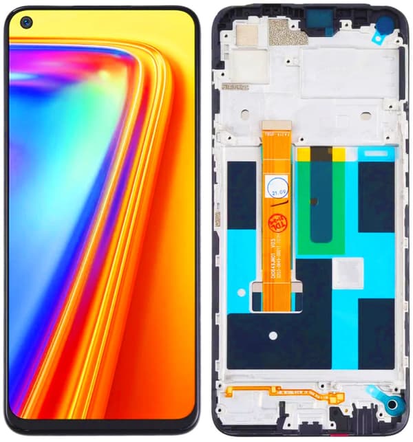 LCD-skærm + berøringsskærm Realme 7 4G RMX2155 RMX2163 (renoveret) IPS sort ramme