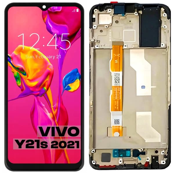Original VIVO Y21s 2021 LCD-skærm + berøringsskærm (renoveret) ramme sort