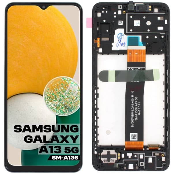 Original LCD-skærm + berøringsskærm Samsung A13 5G SM-A136 GH82-29077A SERVICE PACK Sort med ramme