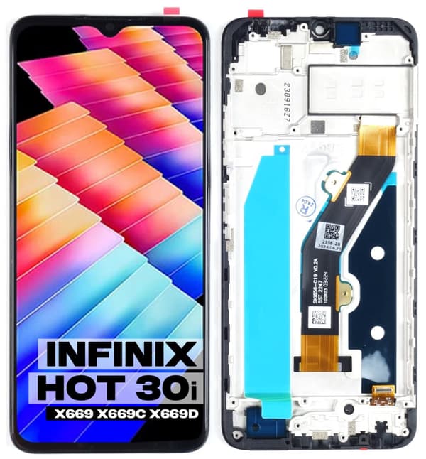 Alkuperäinen LCD-näyttö + kosketusnäyttö Infinix Hot 30i X669 X669C X669D (Kunnostettu) Musta Kehys