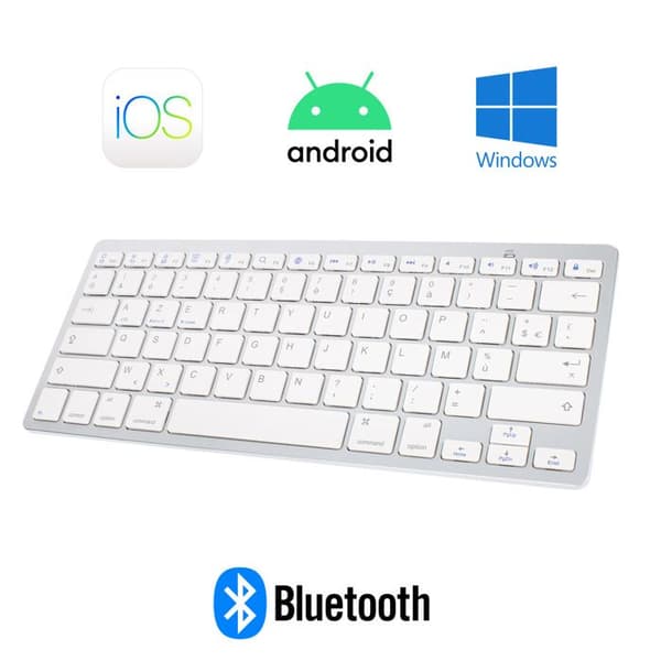Bluetooth-tangentbord AZERTY med 7 multimedia genvägar, 30 dagars batteritid, Silver
