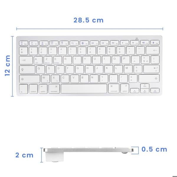 Bluetooth-tangentbord AZERTY med 7 multimedia genvägar, 30 dagars batteritid, Silver