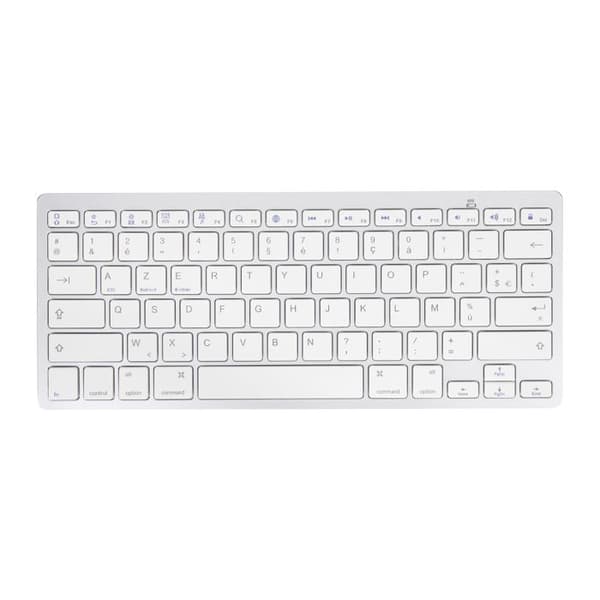 Bluetooth-tangentbord AZERTY med 7 multimedia genvägar, 30 dagars batteritid, Silver