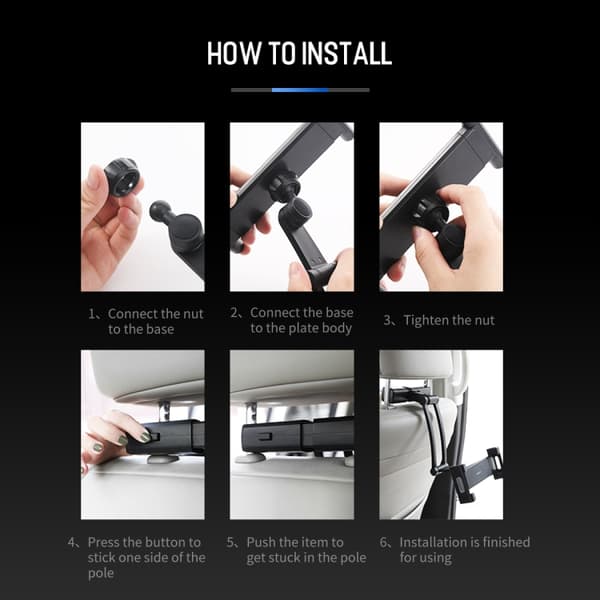 ROCK Universal Holder til bilens nakkestøtte - Mobil & Surfeplate