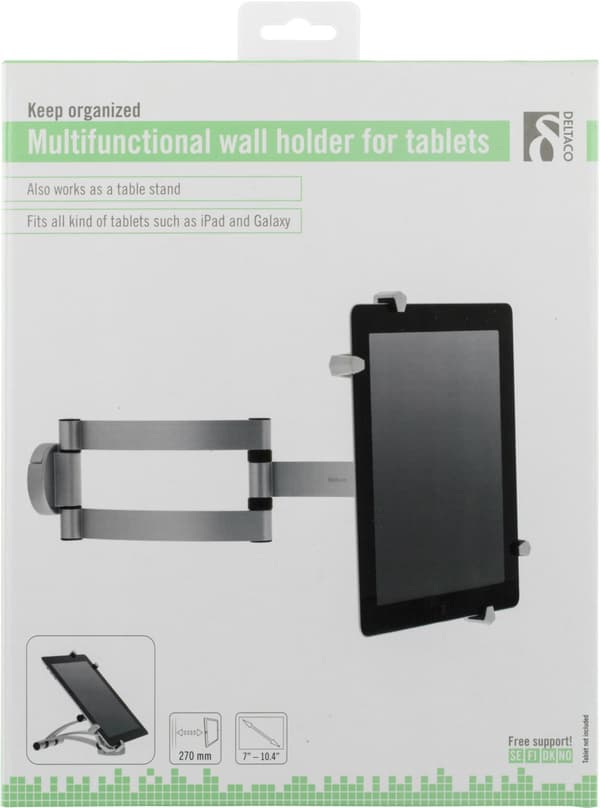 deltaco Wall bracket for tablet, rotatable 360, 3 joints, gray V2
