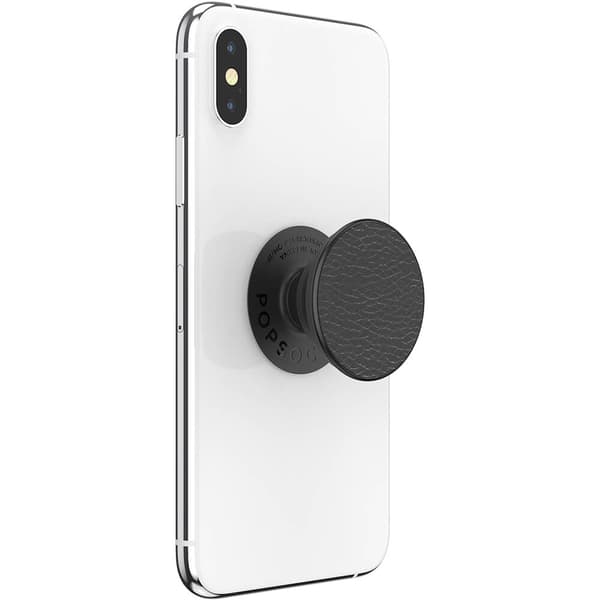 POPSOCKETS Pebbled Vegan Leather Black Aftageligt Greb m. Standerfunktion Premium