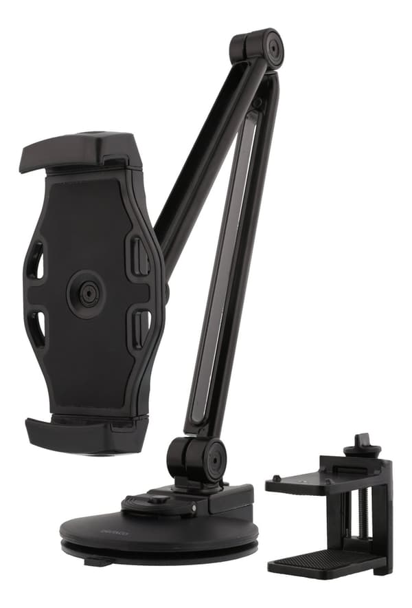 2-in-1 smartphone/tablet stand, suction cup, clamp, black Svart