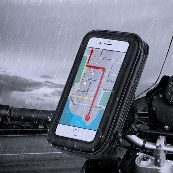 Stöd för smartphone - Moto - Spegelmontering - Vattentät fodral - 360° kulled - Svart