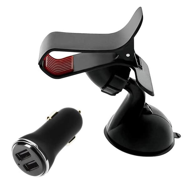 Car Pack Sugkoppshållare och Dual USB Port Cigarettändare Laddare Svart