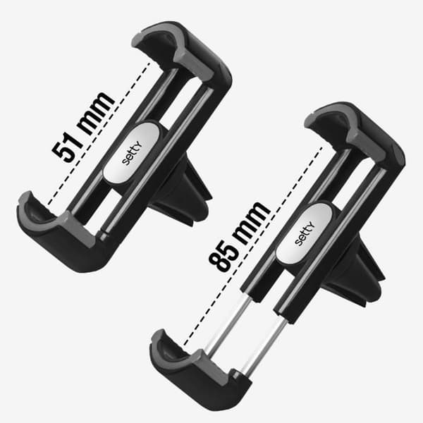 Bilhållare - SETTY - Luftventil - 360° roterbar - Kompatibel med 51-85 mm smartphones - Svart