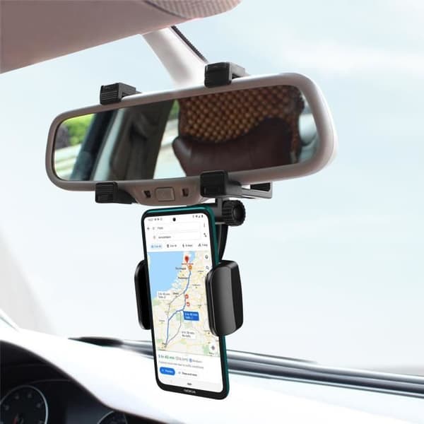 Stöd Bil - Svart - Spegelfäste - Rotativ 360° - Justerbar - Kompatibel med Smartphones