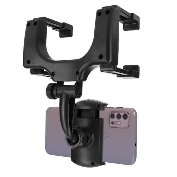 Stöd Bil - Svart - Spegelfäste - Rotativ 360° - Justerbar - Kompatibel med Smartphones