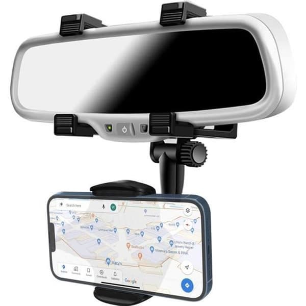 Stöd Bil - Svart - Spegelfäste - Rotativ 360° - Justerbar - Kompatibel med Smartphones