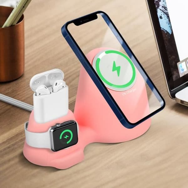 Supportkontor 3 i 1 - AVIZAR - MagSafe - Rosa - Vinkel 35° - Halkfri silikon