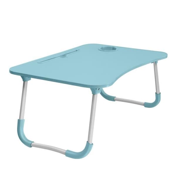 Överbäddsbord Laptop Höjd 26cm Mugghållare Vikbara ben blå