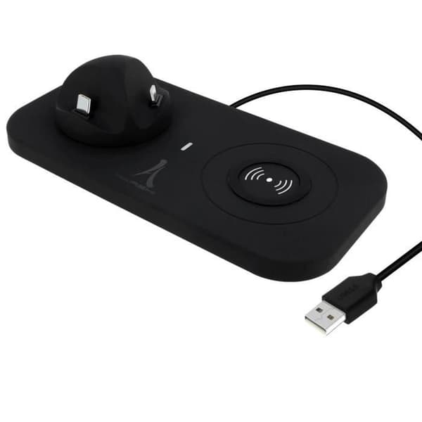 Laddstation 4-i-1 - Akashi - Svart - USB-C, Lightning, Micro-USB - QI - Snabbladdning