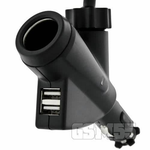 Support bil - AVIZAR - Ciguttändare med 2 USB-portar - Rotativ 360° - Justerbar - Svart