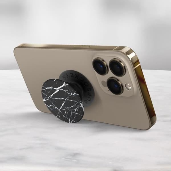 Smartphonetillbehör - POPSOCKETS - PopGrip - Svart marmordesign - Infällbar - Videostöd