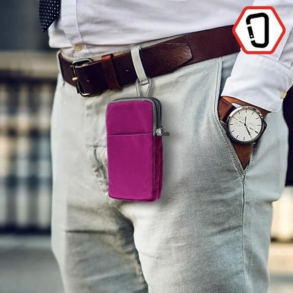 Smartphone Bältesfodral - AVIZAR - Universal - 2 fickor - Slitstarkt tyg - Rosa