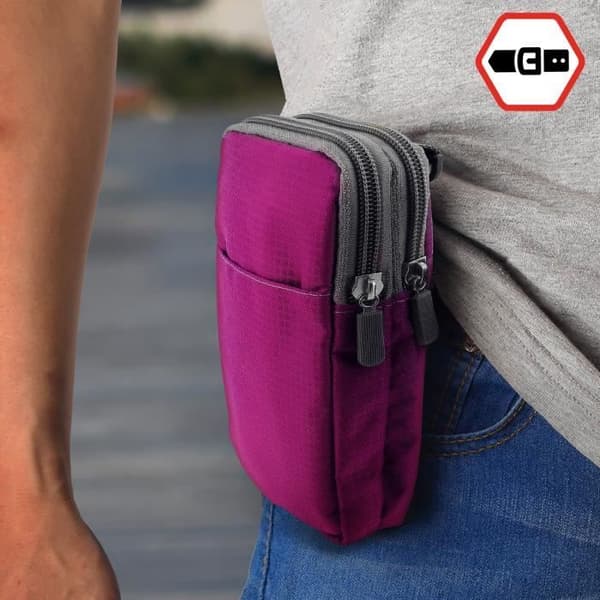 Smartphone Bältesfodral - AVIZAR - Universal - 2 fickor - Slitstarkt tyg - Rosa